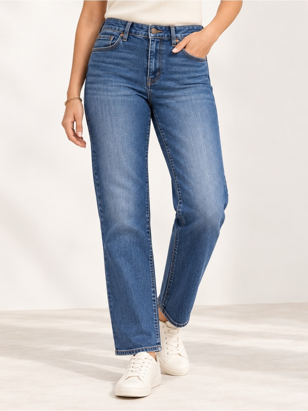 LOFT Curvy Straight Jeans Size 29/8 Medium Wash Stretch